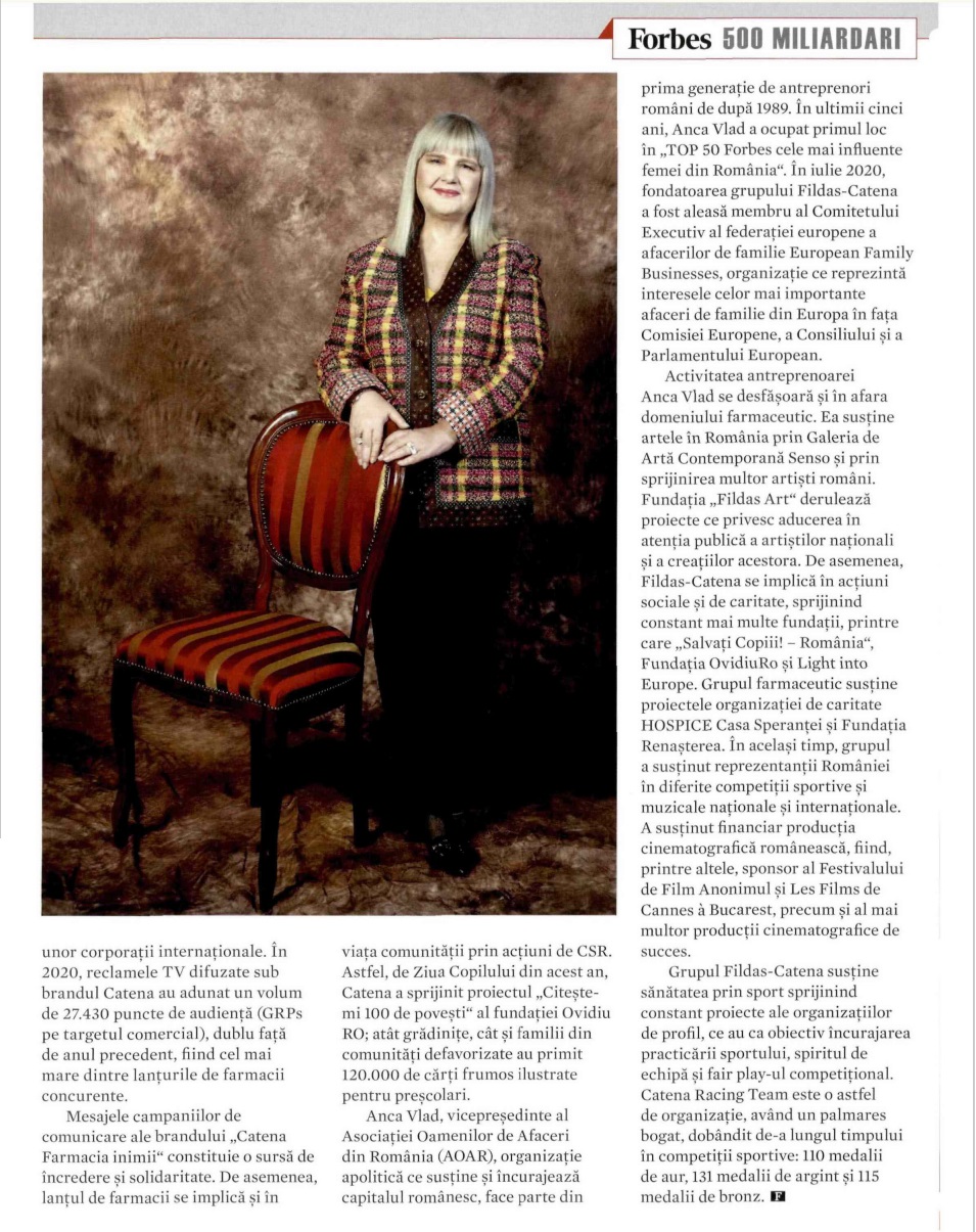 Anca Vlad, în Top 500 Forbes. „Farmacia inimii” bate recorduri în business